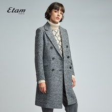 艾格Etam2018冬季新款女翻领混织面料中长款长袖大衣8E013415395图片