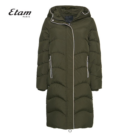 艾格Etam2018冬季新款女连帽纯色中长款拉链羽绒服8E013506934商品大图