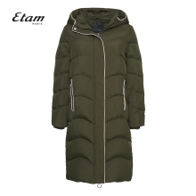 艾格Etam2018冬季新款女连帽纯色中长款拉链羽绒服8E013506934图片