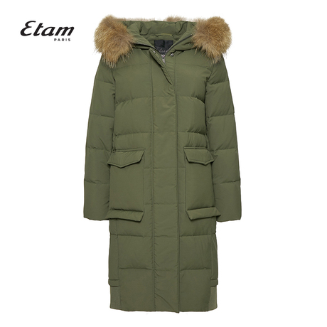 艾格Etam2018冬季新款女毛领连帽中长款保暖羽绒服8E013503734商品大图