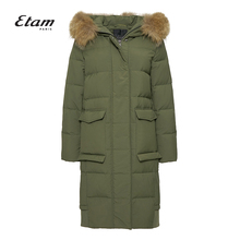 艾格Etam2018冬季新款女毛领连帽中长款保暖羽绒服8E013503734图片