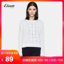 艾格Etam优雅纯色勾花圆领短款套头针织衫女8A011705286图片