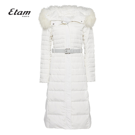艾格Etam2018冬季新款女毛领连帽保暖中长款羽绒服8E013506386商品大图