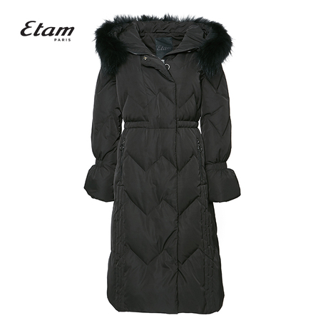 艾格Etam2018冬季新款女毛领连帽保暖中长款羽绒服8E013505895商品大图