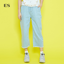 简约纯色休闲牛仔裤 女8E032302447 艾格ES2018夏新品