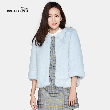 艾格Weekend冬季时尚简约加厚保暖毛绒七分袖外套女8A022103847商品大图