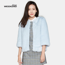 艾格Weekend冬季时尚简约加厚保暖毛绒七分袖外套女8A022103847图片