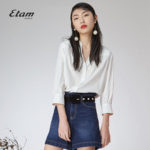艾格Etam女纯色时尚V领七分袖休闲衬衫8E011406386图片