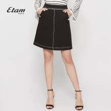 艾格Etam2018新款时尚简约明线纽扣装饰个性短裙女8E011900895图片