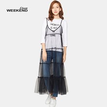 艾格Weekend夏季新款网纱透视纯色长款吊带连衣裙17022838295图片
