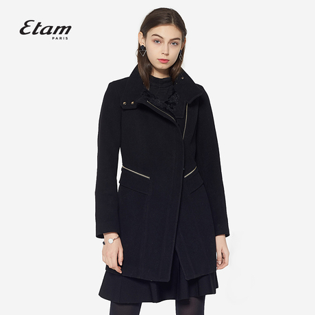艾格Etam简约纯色个性时尚翻领大衣女8A0134090商品大图