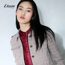 艾格Etam休闲格纹长袖小西装短外套女8E012101099图片