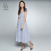 条纹超长款 吊带连衣裙女8E012207386 艾格LACOLLECTION2018夏新款