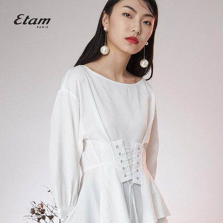 艾格Etam绑带束腰宫廷小衬衫女8E011410786商品大图