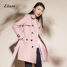 艾格Etam中长款双排扣系带收腰风衣外套女8E013401105图片