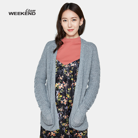 艾格Weekend秋季新款简约休闲时尚一粒扣纯色针织开衫女8A0216009商品大图