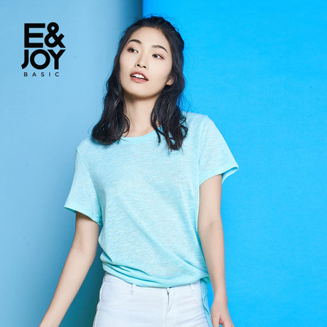 艾格basic基础款纯色圆领不规则系带短袖T恤女8E2028007商品大图
