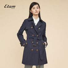 艾格ETAM2018秋季新款女纯色修身中长款系带收腰风衣8E0134111图片