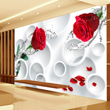 无缝大型壁画客厅电视背景墙壁纸卧室床头墙布玫瑰花卉3d立体墙纸