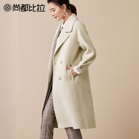 【8折价799元】尚都比拉西装领纯色显瘦中长款羊毛双面呢子外套女商品大图