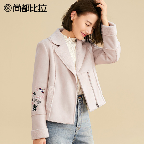 【8折价294元】尚都比拉精美刺绣金属拉链复合麂皮绒加厚短外套商品大图