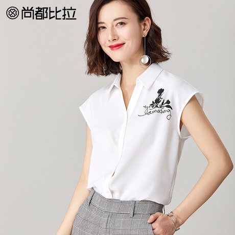 【惠】纯色时尚连袖衬衫气质翻领女衬衣夏季薄款通勤上衣轻熟商品大图