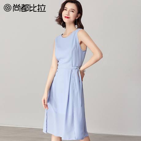 【惠】简约时尚连体裙气质冷淡风灰蓝色极简无袖雪纺连衣裙女夏商品大图
