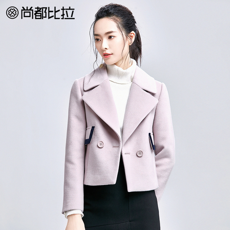尚都比拉2017秋冬新款短款韩版小个子毛呢外套女驼色加厚妮子大衣商品大图