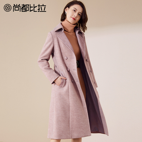 【8折价454元】尚都比拉收腰修身显瘦复古双排扣大衣毛呢外套女商品大图
