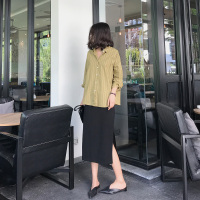 MUNA木娜春装2018新款女中长款chic半身裙双开叉包臀半身中裙韩范