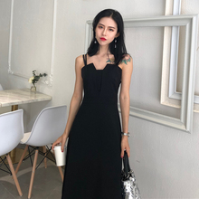 复古吊带裙中长连衣裙女 气质露肩高腰修身 夏季小黑裙时尚 2019新款