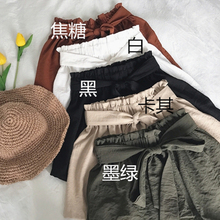 短裤 韩风百搭纯色腰带休闲裙裤 花苞裤 松紧腰阔腿裤 2018春夏新款
