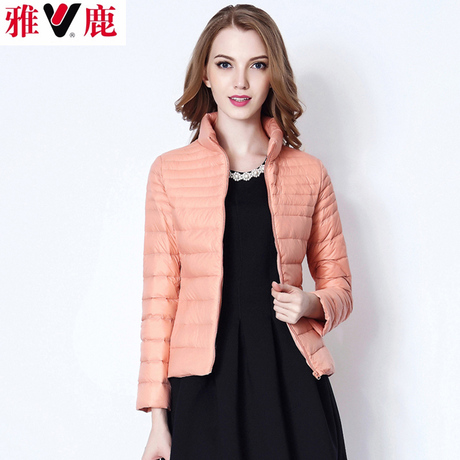 雅鹿冬装新 休闲轻薄无帽短款羽绒服女 韩版修身立领保暖外套纯色商品大图