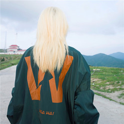 WhoaHa!原创欧美街头春季飞行员夹克宽松W印花潮牌情侣风衣外套