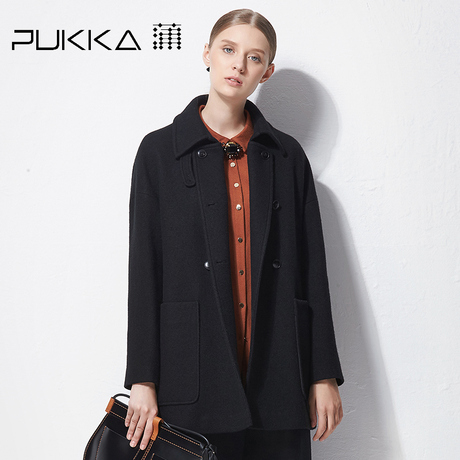 Pukka蒲牌全羊毛呢外套女原创设计大码女装秋冬装女2018新款商品大图