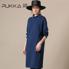 Pukka蒲牌半高领羊毛呢连衣裙女原创设计女装秋冬装女2018新款图片