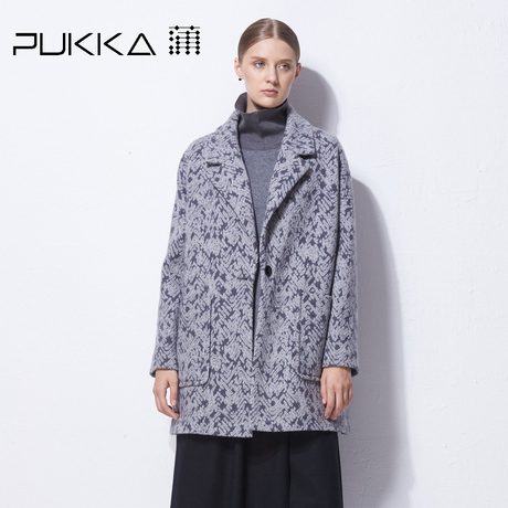 Pukka蒲牌毛呢外套女原创设计大码女装秋冬装女2018新款商品大图