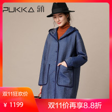 Pukka蒲牌肌理天丝连帽棉衣棉服女原创设计女装秋冬装女2018新款图片