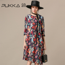 Pukka蒲牌桑蚕丝真丝棉印花连衣裙女原创设计女装春装女2019新款图片