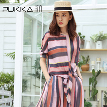 Pukka蒲牌苎麻印花套头衬衫女原创设计大码女装夏装2018新款女图片