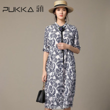 Pukka蒲牌印花棉七分袖连衣裙女原创设计大码女装秋装2018新款女图片