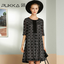 Pukka/蒲牌春夏装新款原创设计女装圆领真丝拼接丝棉连衣裙图片