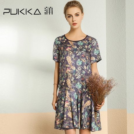 Pukka蒲牌印花连衣裙女天丝亚麻原创设计大码女装夏装2018新款女商品大图