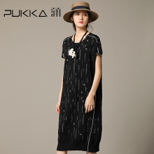 Pukka蒲牌冰丝提花针织连衣裙女原创设计大码女装2018秋装新款图片