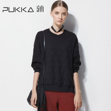 Pukka/蒲牌秋装新款原创设计大码女装圆领波点针织卫衣短外套图片