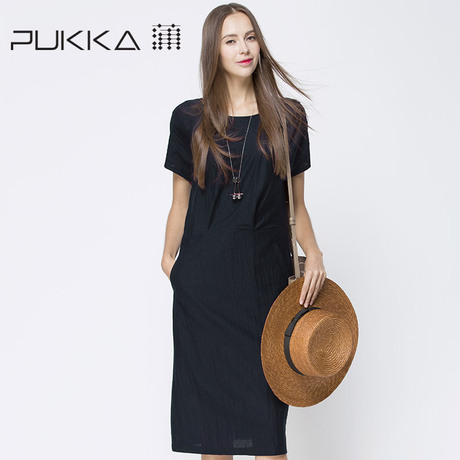 Pukka/蒲牌2018夏装新款商场同款原创设计女装棉质纯色连衣裙商品大图