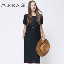 Pukka/蒲牌2018夏装新款商场同款原创设计女装棉质纯色连衣裙图片