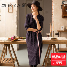 Pukka蒲牌印花棉长袖连衣裙女原创设计大码女装秋冬装女2018新款图片