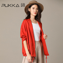 Pukka蒲牌棉麻短外套女西装原创设计大码女装2018秋装新款图片