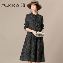 Pukka蒲牌全棉印花系带连衣裙女原创设计大码女装2018秋装新款图片